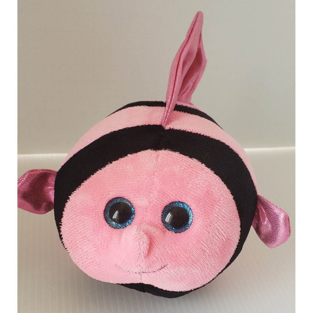 TY Beanie Ballz Gilly the Pink & Black Fish 8" Stuffed Toy Plush Striped 2013